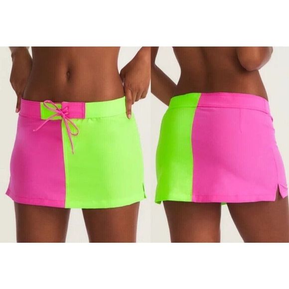 LoveShackFancy x Hurley Women's Sz L Neon Solid Blocked Boardie Swim Skirt $75 - Picture 10 of 10